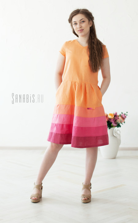 Платье из льна "Персиковый цвет"
