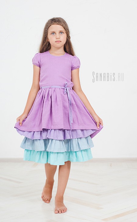 Детское многослойное платье "Лилово-мятное"