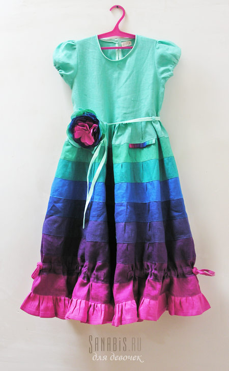 Платье из льна для девочки "Мятная карамелька"
