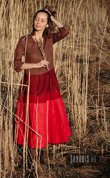 Льняное платье "Красно-коричневое"