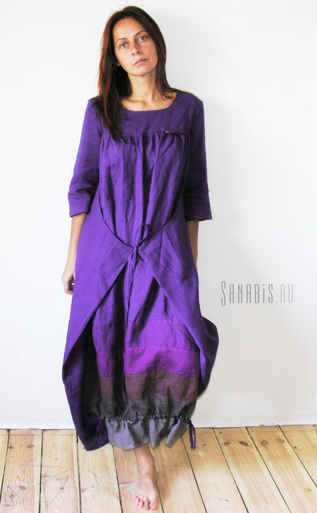 Фиолетовое льняное платье