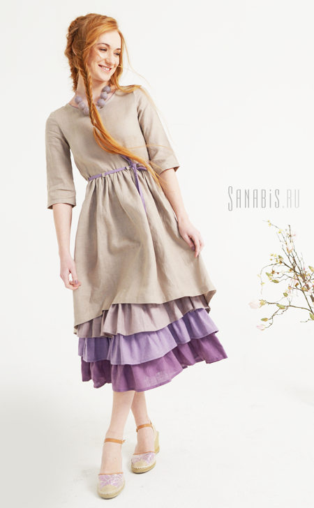 Многослойное платье из льна "Серебристо-лавандовое"