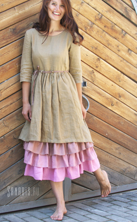 Многослойное платье из льна "Чайная роза"