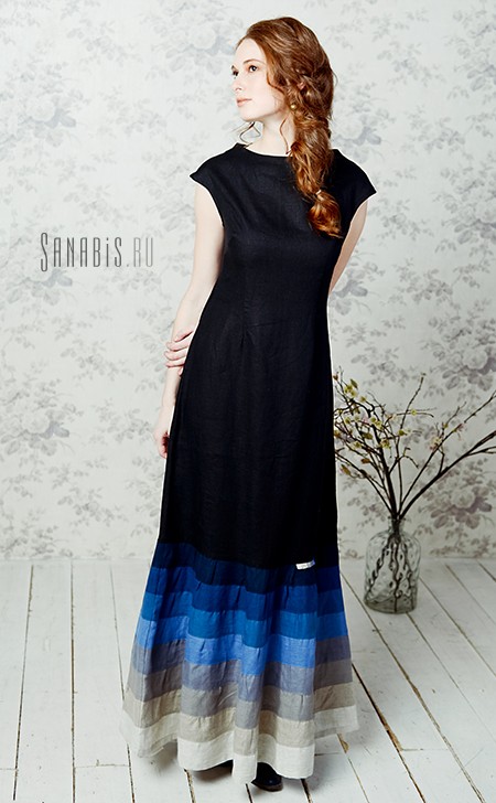 Вечернее льняное платье "Черный жемчуг"