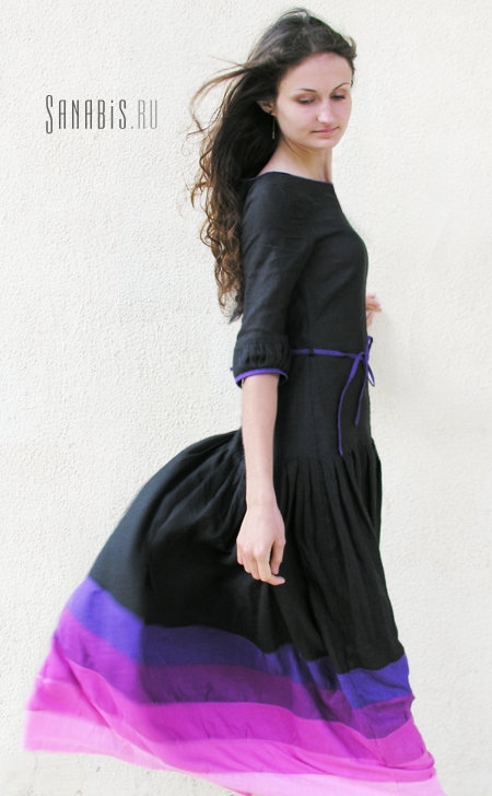 Длинное чёрное льняное платье