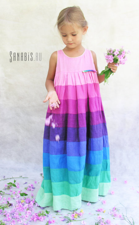 Детское платье из льна Мятно-розовое