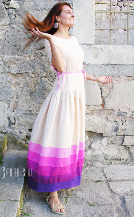 Льняное платье "Розовое деграде"